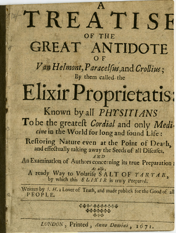 Title page for A Treatise of the Great Antidote of Van Helmont, Paracelsus, and Croillius